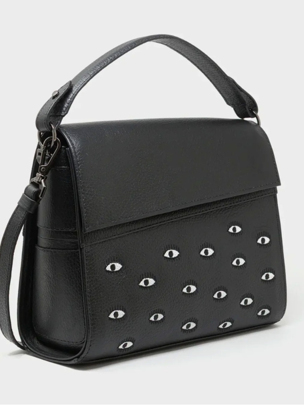 Min & Mon Anastasio Black Eye-Embellished Leather Crossbody Bag